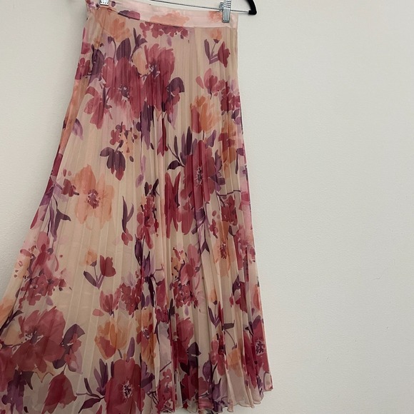 Zara Skirt Women M Pink Floral Pleated Midi A Line Cottagecore Romantic Femme - Picture 2 of 7